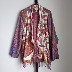 Floral Embroidered Wool Tassel Cardigan by Soft Surroundings